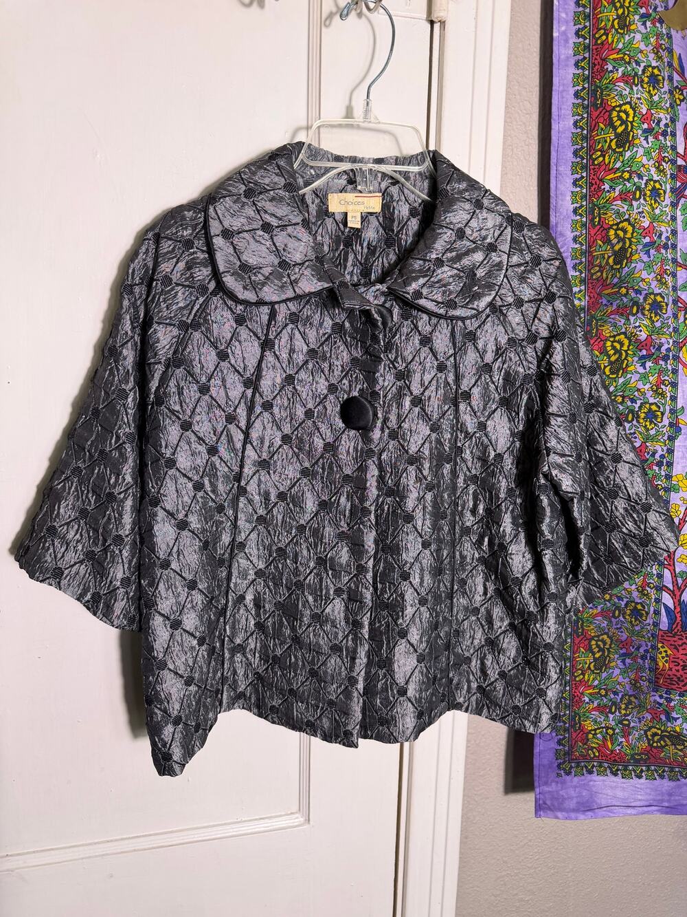 Choices Metallic Silver Black Brocade Jacket Textured Cropped Evening - PS